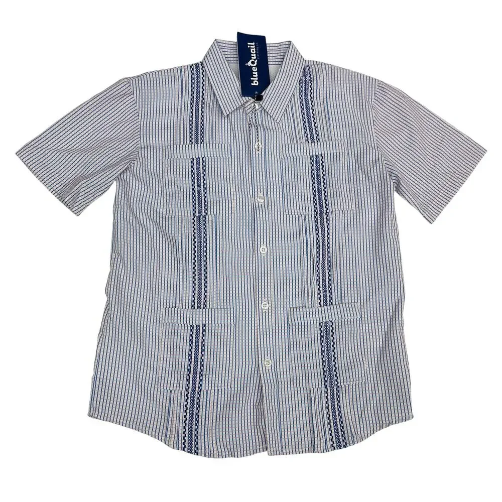 NWT Blue Quail Size 12 Blue & Orange Guayabera